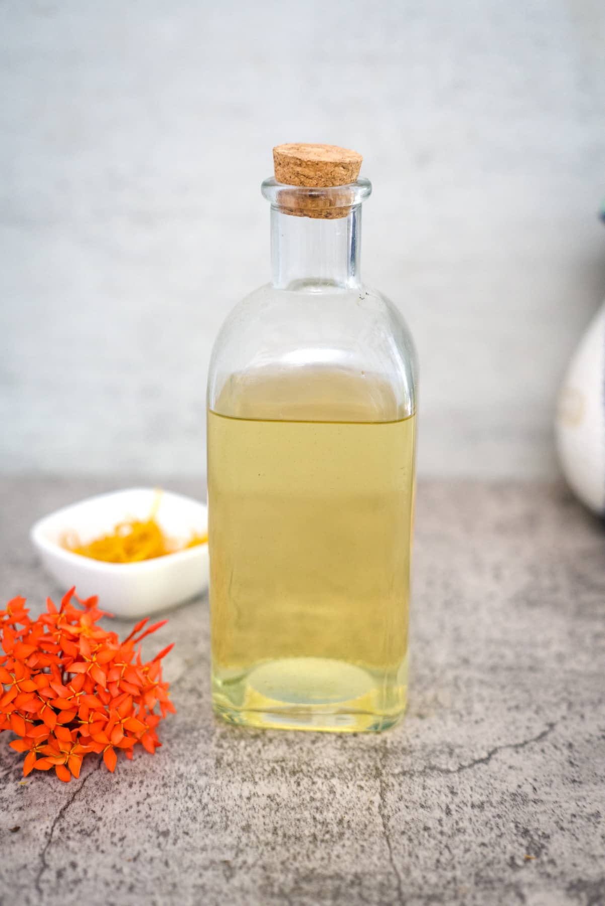 orange extract in a glass bottle