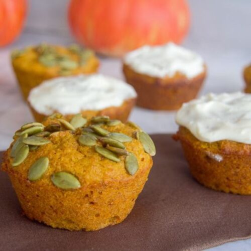 Pumpkin muffins with flaxseed and pumpkin seeds.