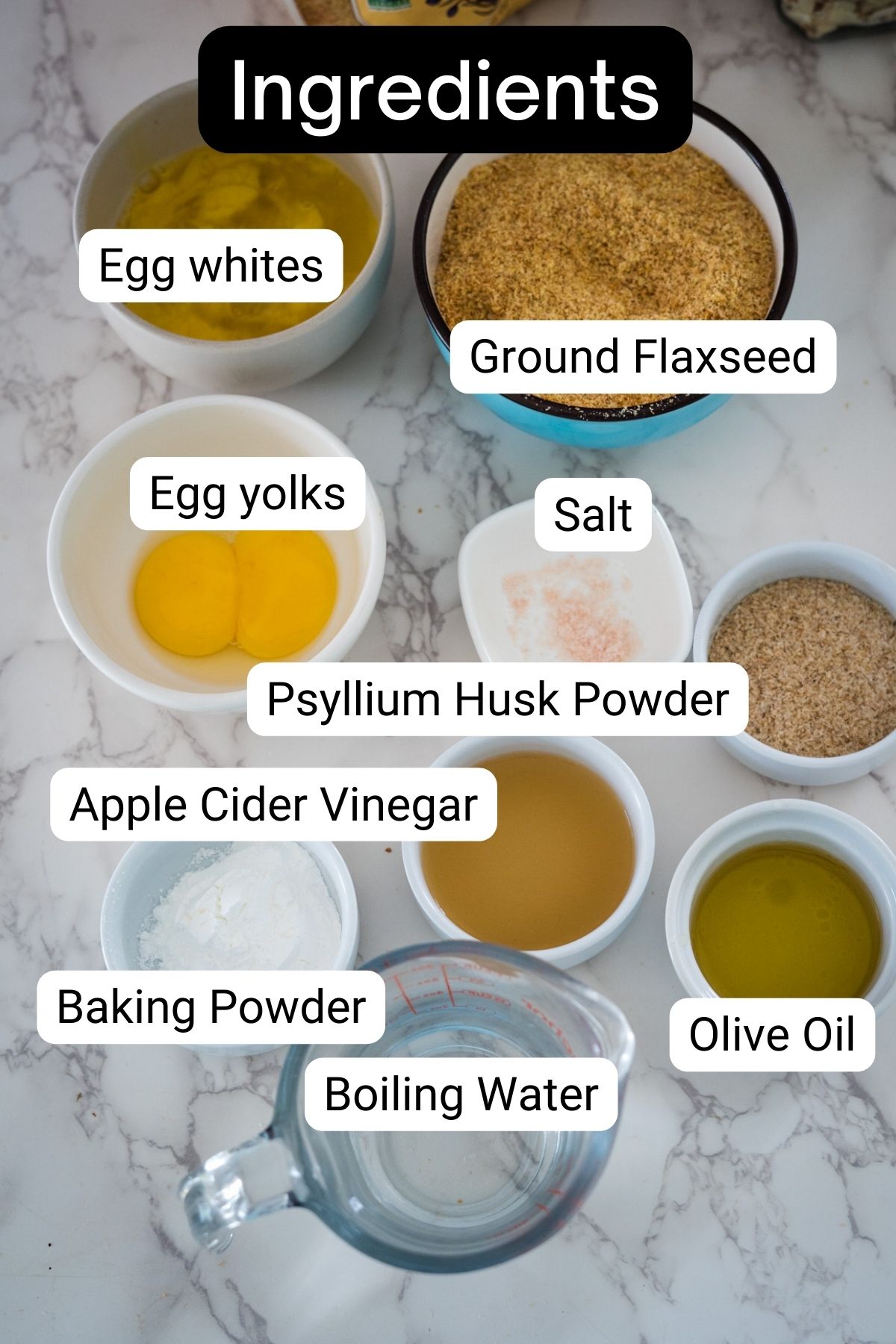 A list of ingredients for a homemade granola with flaxseed.