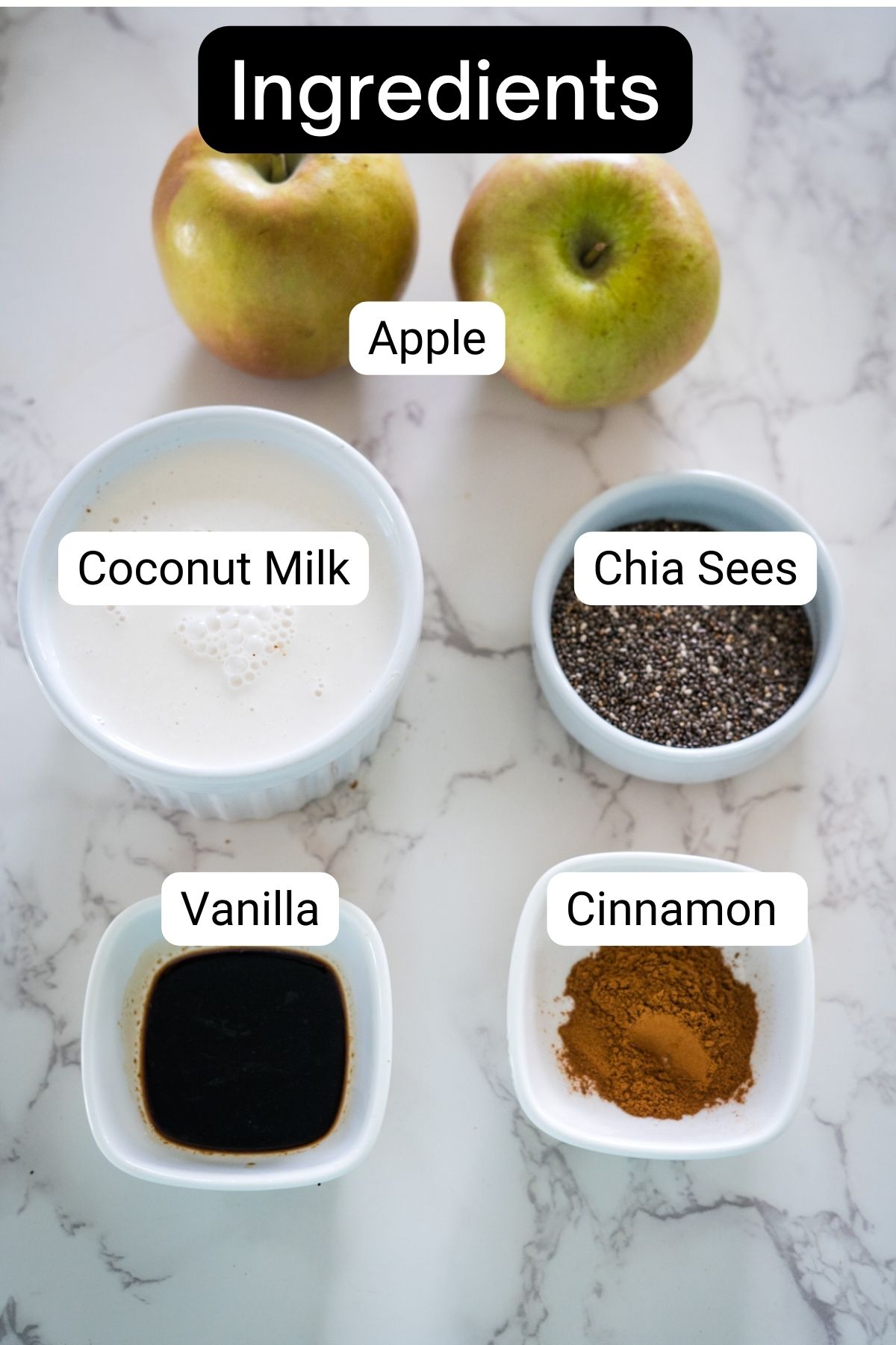 The ingredients for a healthy apple chia smoothie.