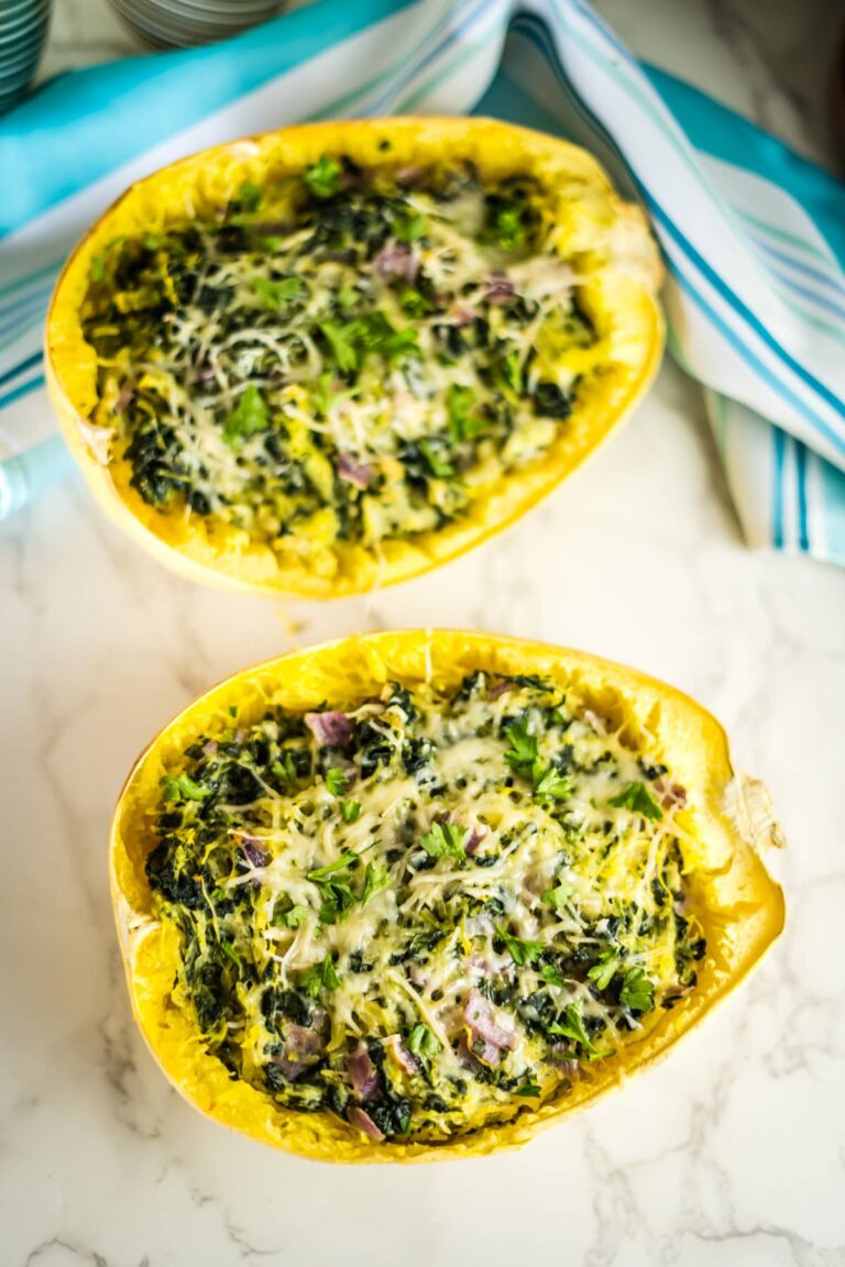 Spinach & Goat Cheese Stuffed Spaghetti Squash - Divalicious Recipes