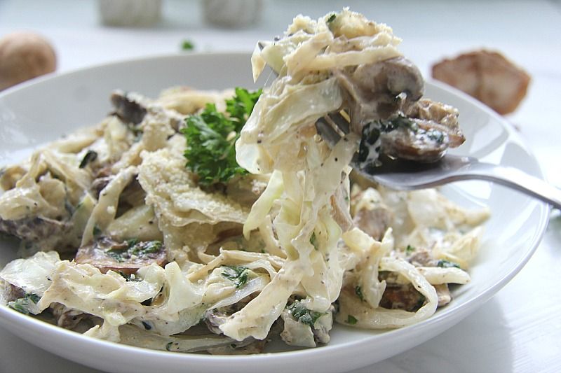 Creamy mushroom risotto with noodles.