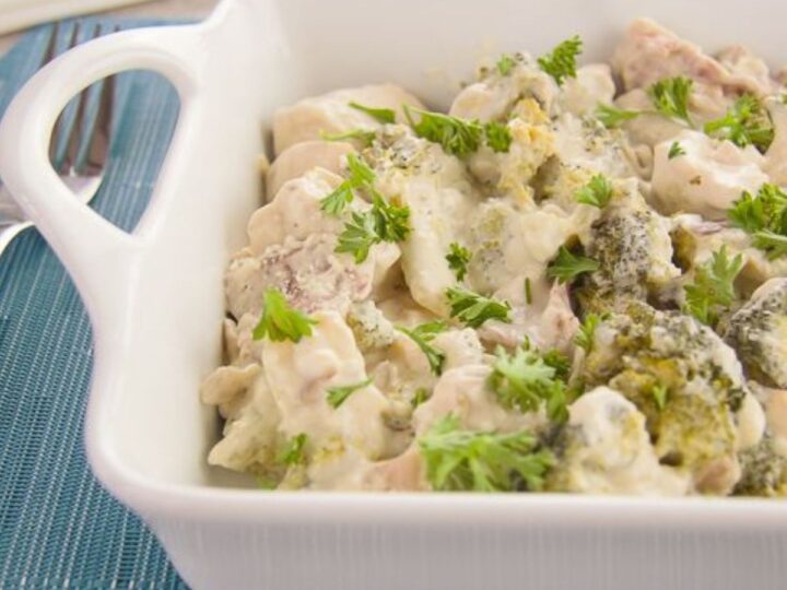 chicken broccoli in a baking dish