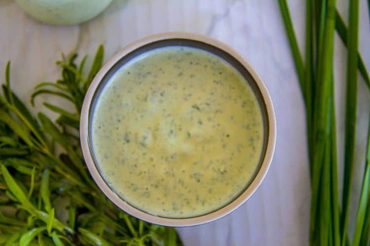 creamy salad dressing made with mayonnaise, herbs and sour cream