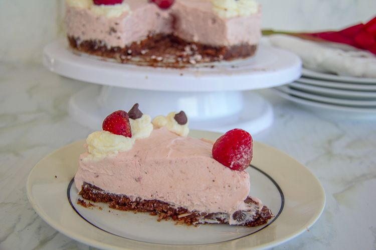 a no bake cheesecake with strawberries