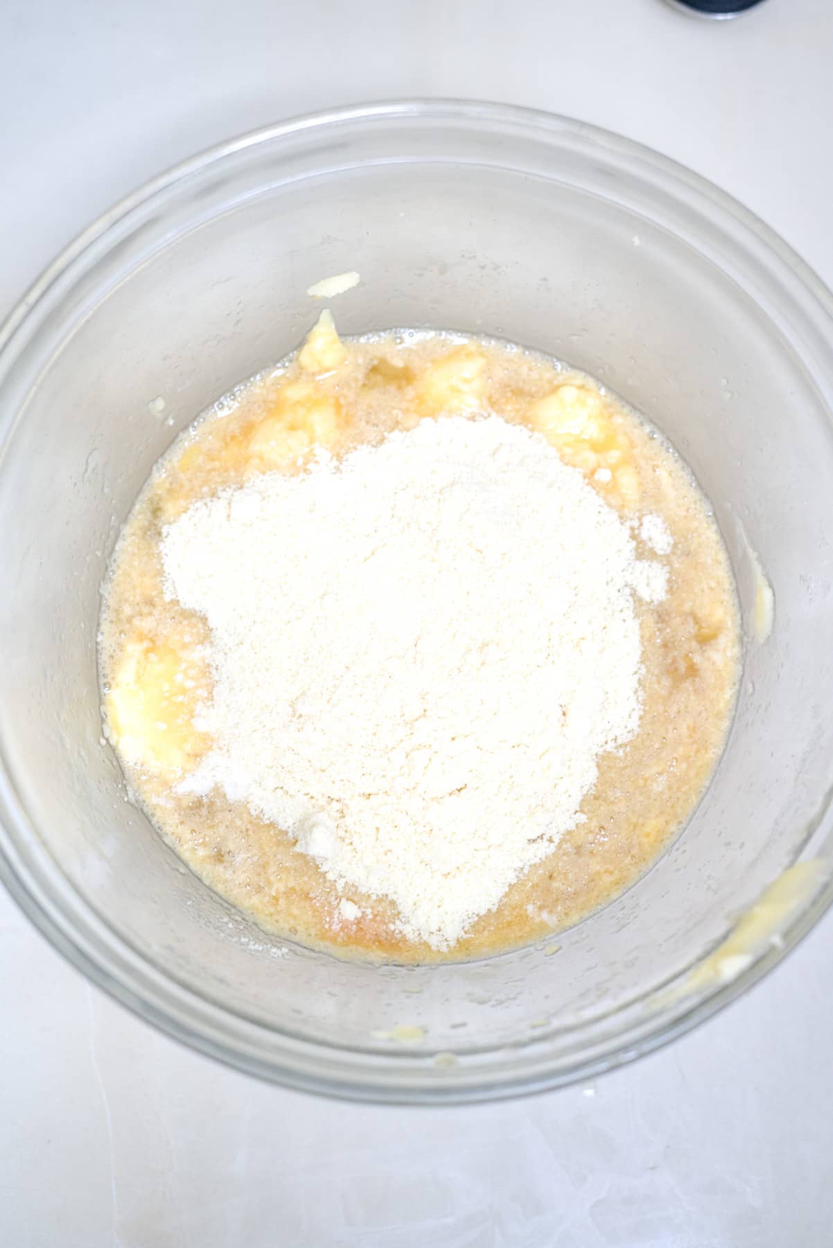Mixing bowl with almond flour cobbler batter