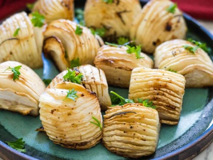 Hasselback turnips on a plate