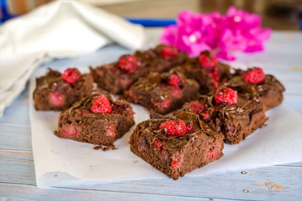 keto brownies with chocolate raspberries