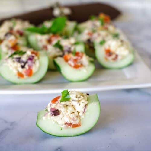 Greek Salad Stuffed Cucumber Bites - Divalicious Recipes