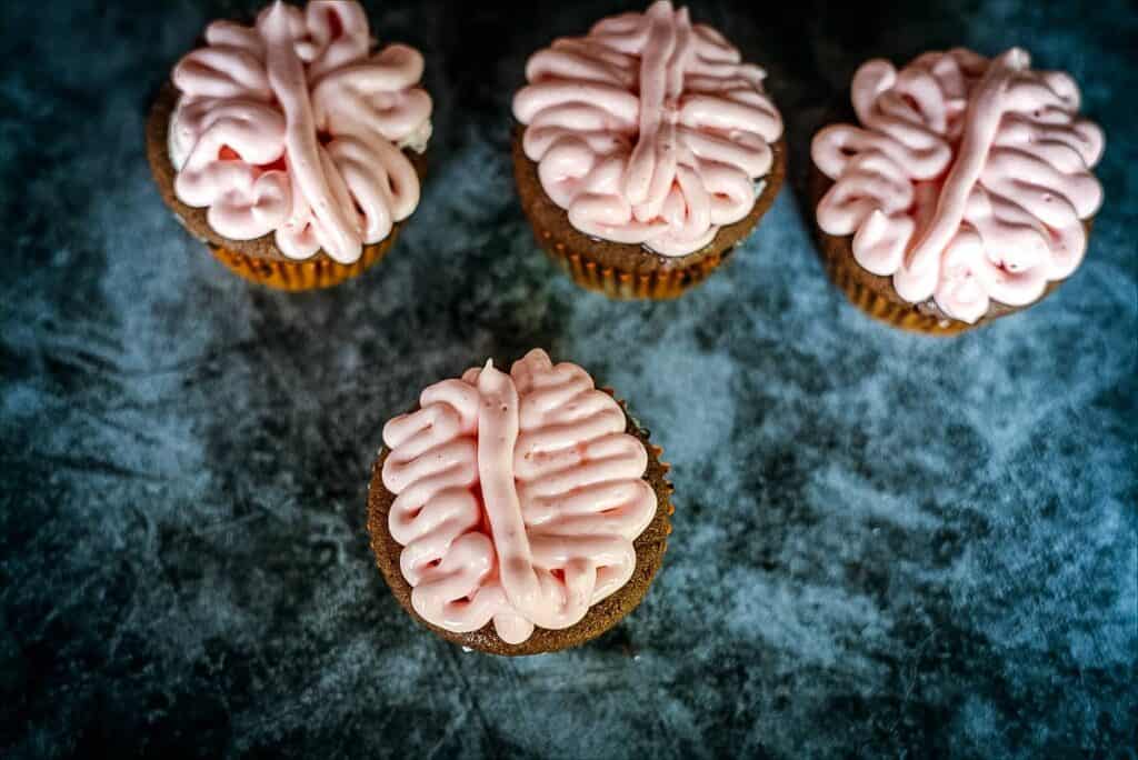 keto cupcakes iced like a brain