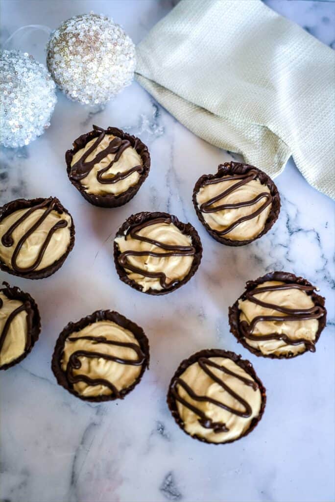 chocolate cups filled with a creamy peanut mousse