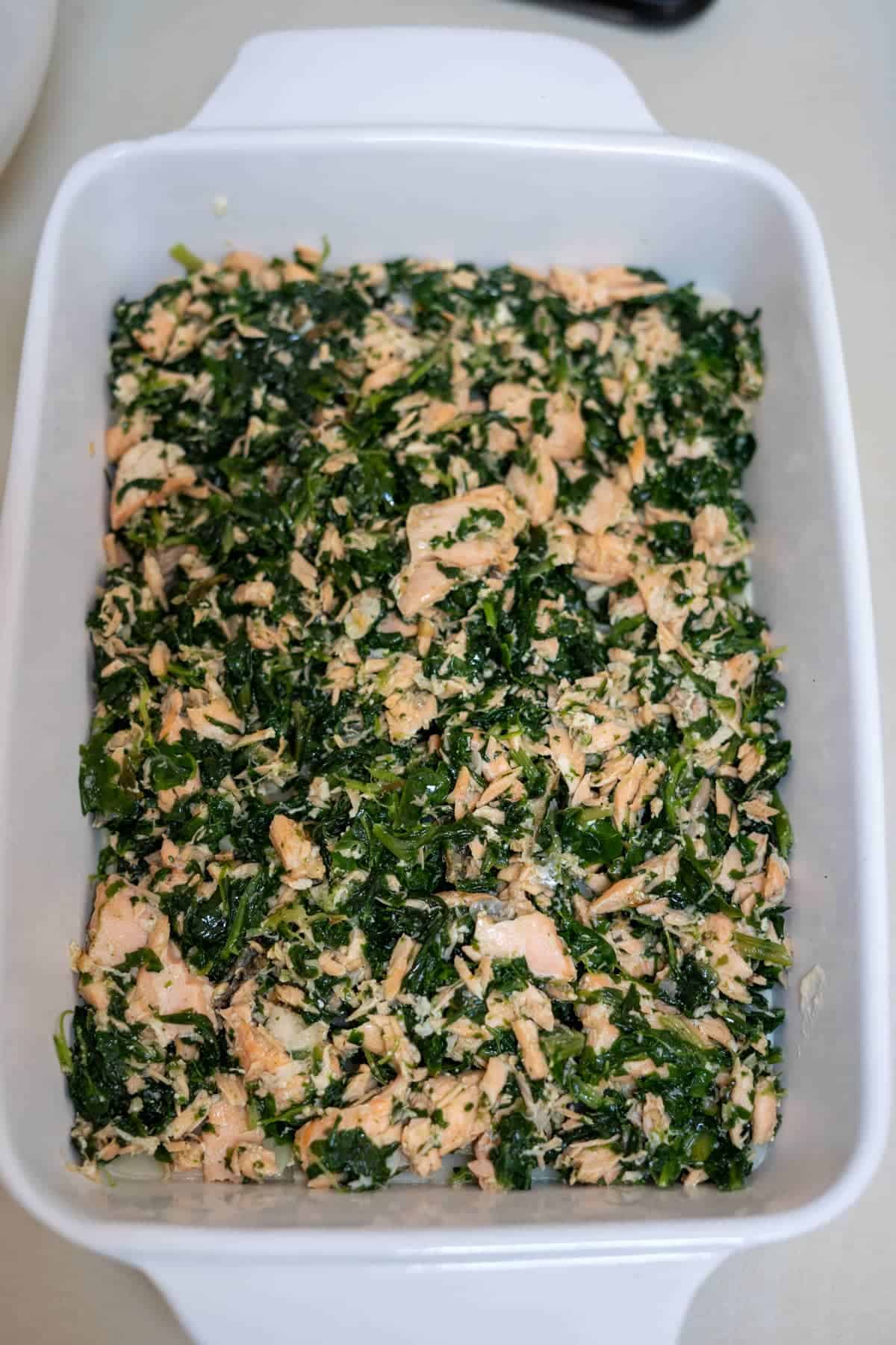 salmon spinach layer
