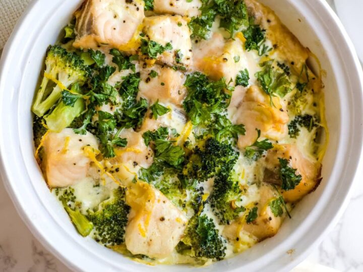 broccoli salmon bake in dish