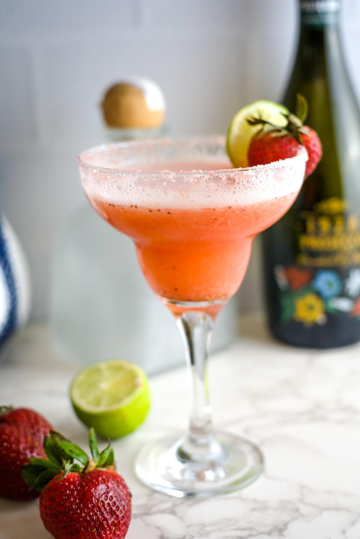 strawberry margarita mimosa in a glass