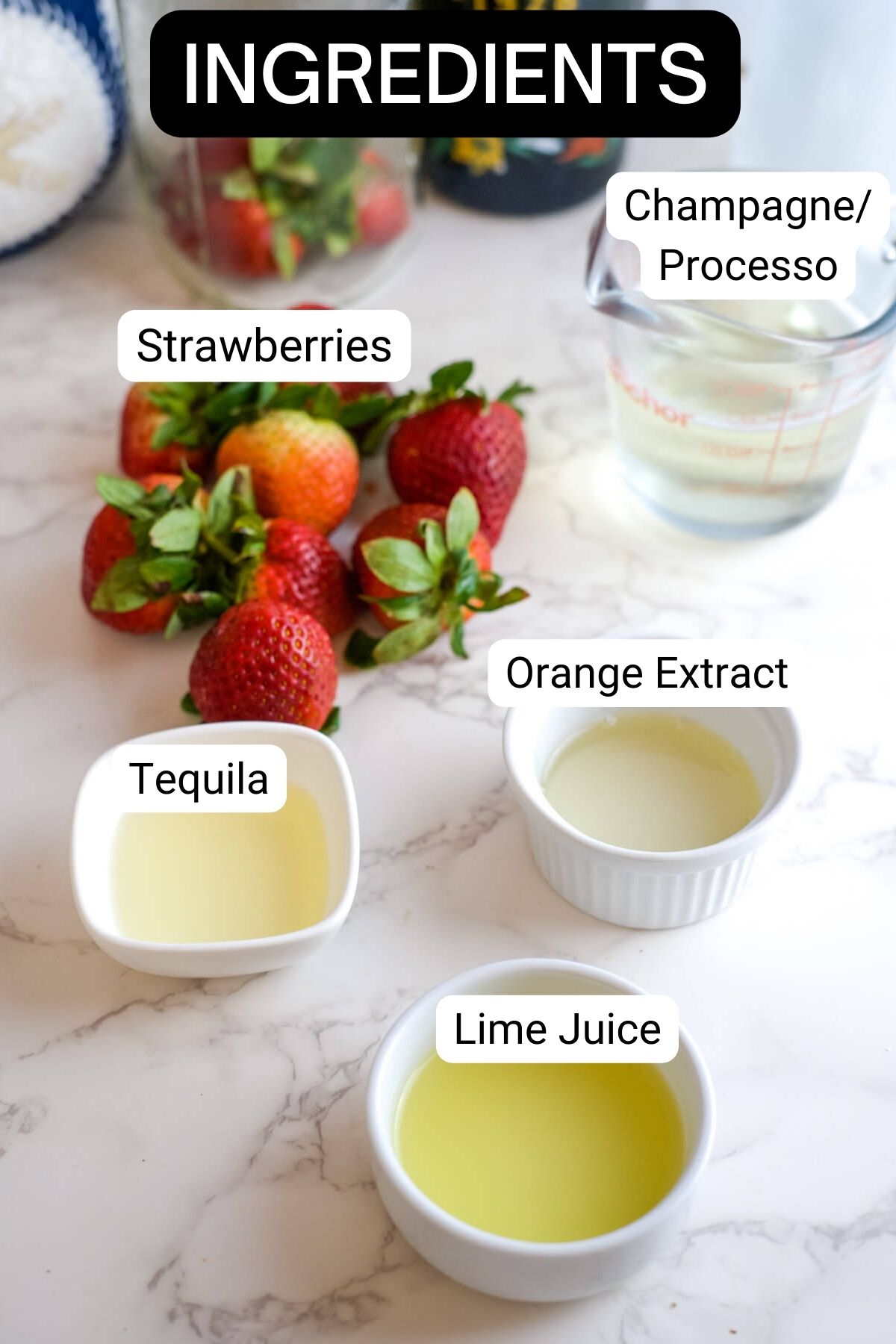 ingredients for a strawberry margarita mimosa