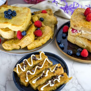 3 plates of different french toast recipes