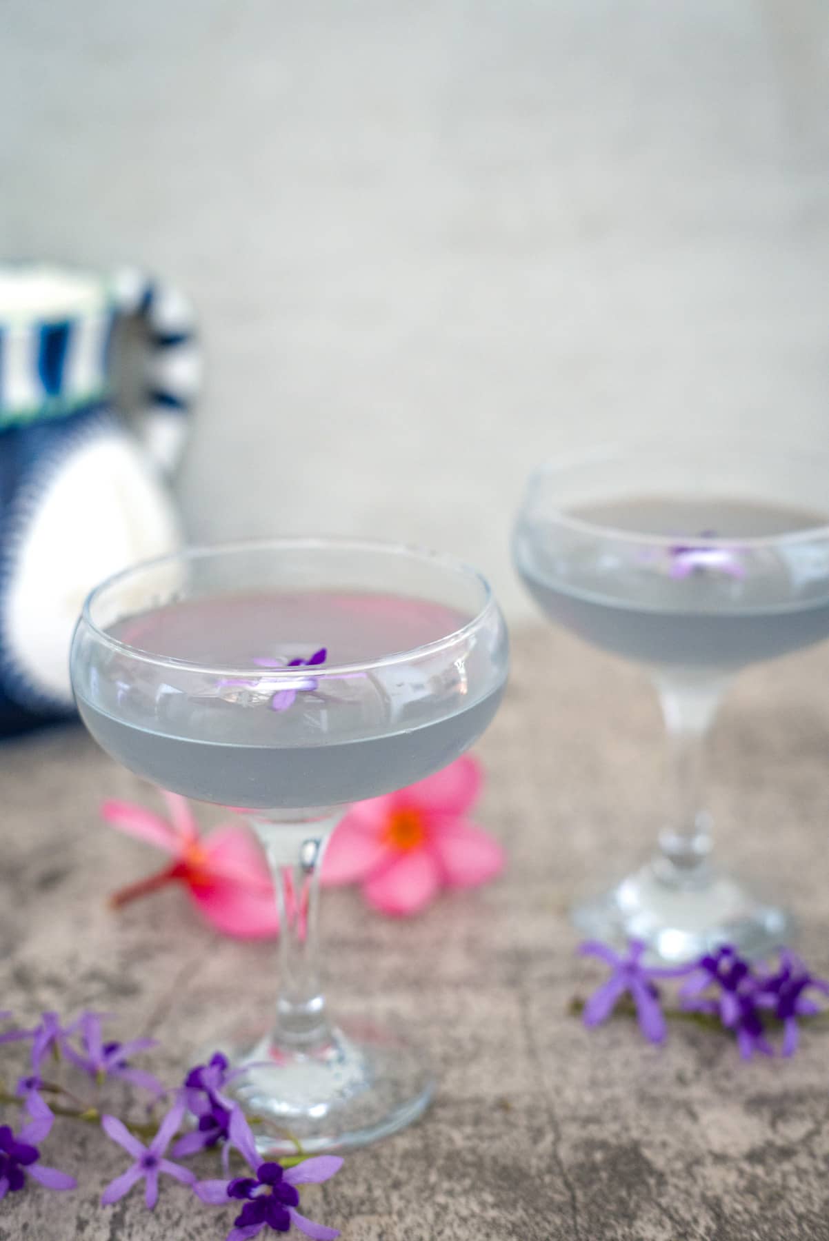 lavender martini with flowers as decoration