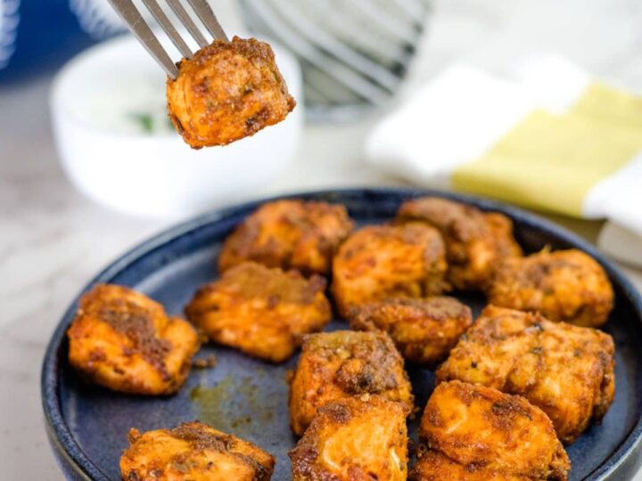 air fryer salmon bites on a plate