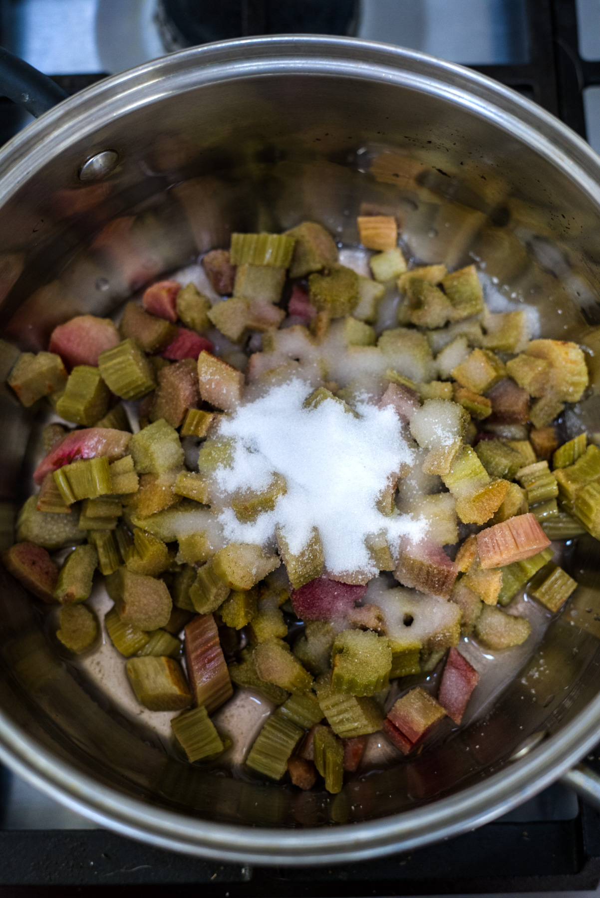 rhubarb chunks in pan