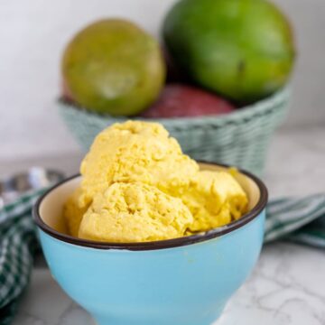 mango ice cream in bowl