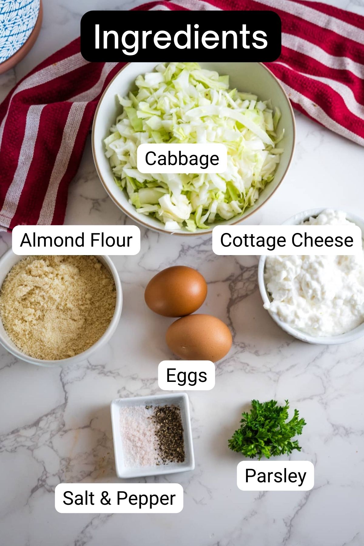 A list of ingredients for a cabbage salad.