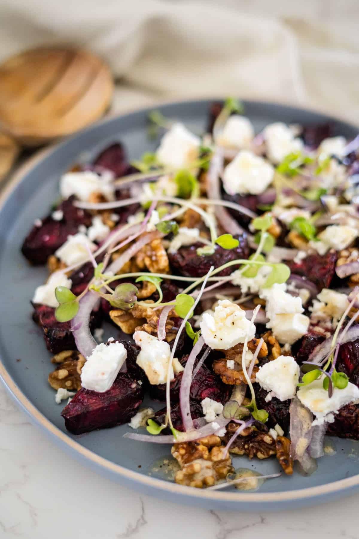 Beet salad with goat cheese and walnuts.