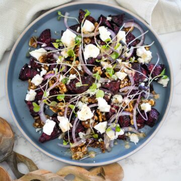 Beet salad with goat cheese and walnuts.
