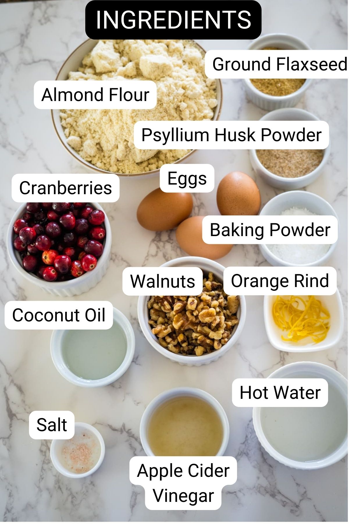 A list of ingredients for cranberry cranberry granola.