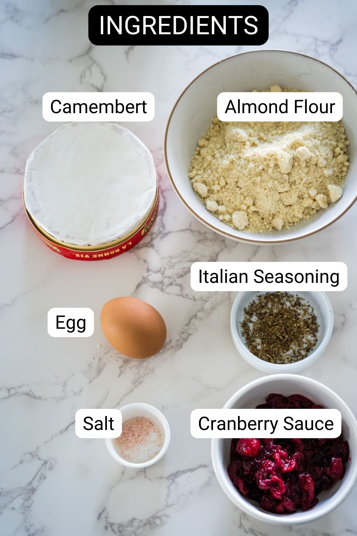 A list of ingredients for a cranberry ricotta pancakes.