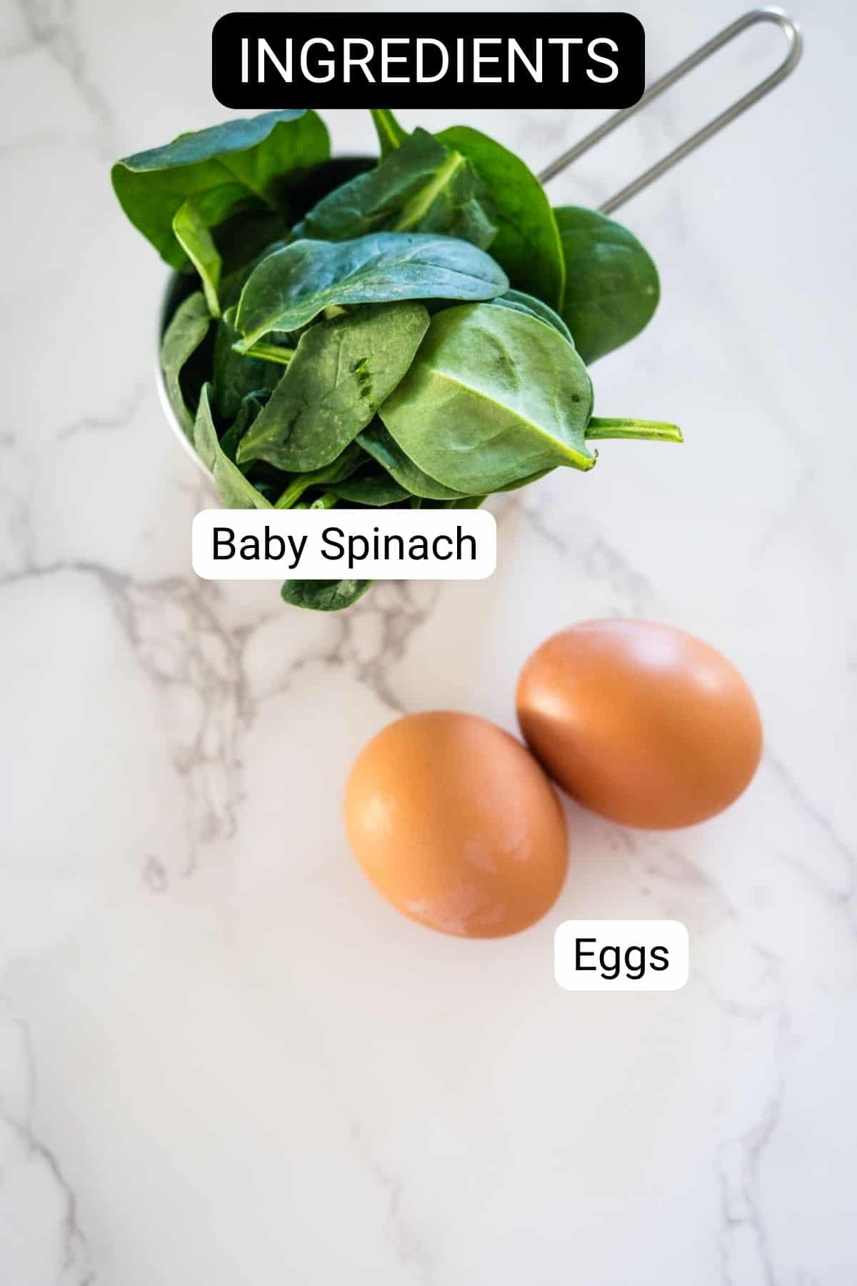 Ingredients for baby spinach and eggs.