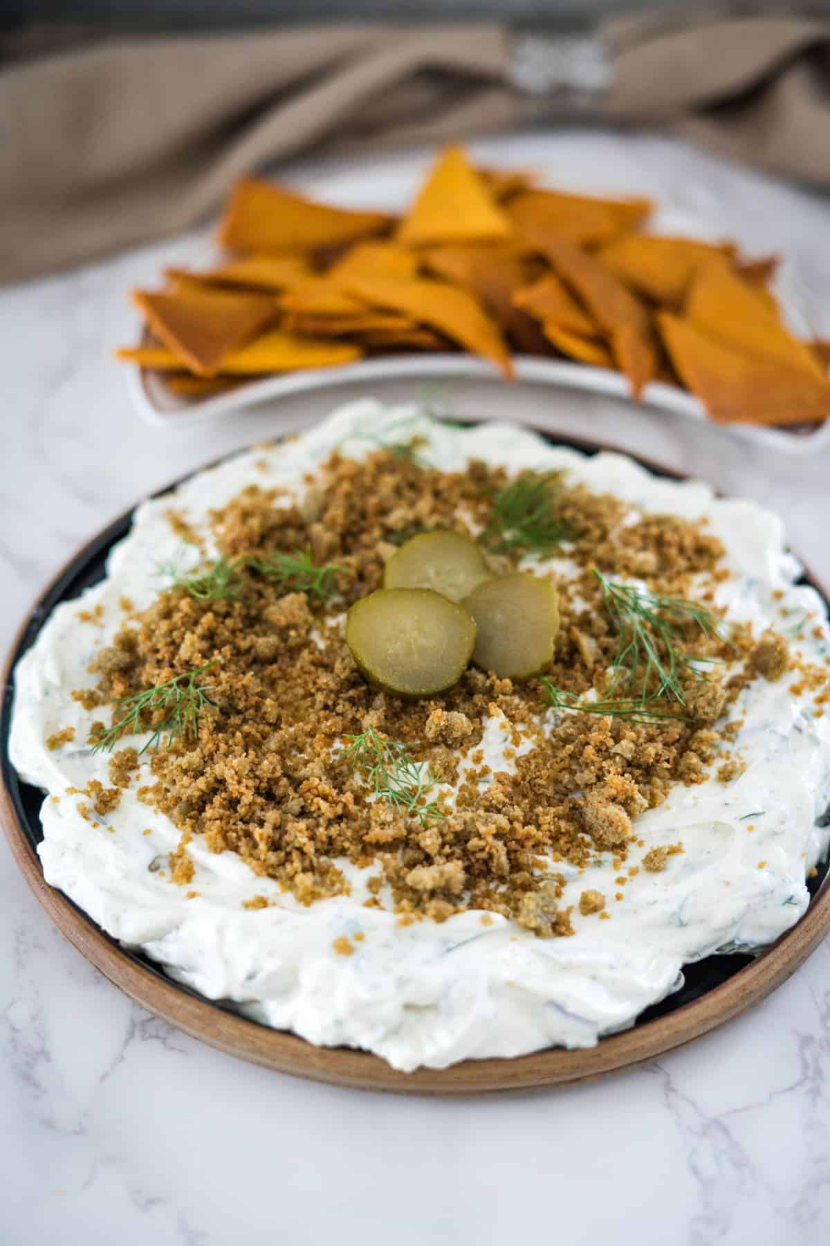 a plate of keto fried pickle dip