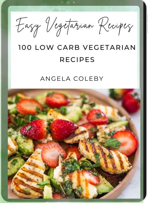 Cover of "Easy Vegetarian Recipes" book by Angela Coleby, featuring a dish of grilled avocados and strawberries.