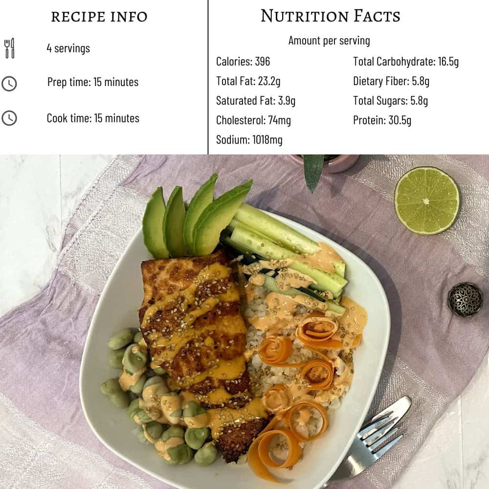 Nutrition facts and recipe information for Crispy Sriracha Salmon Bowl