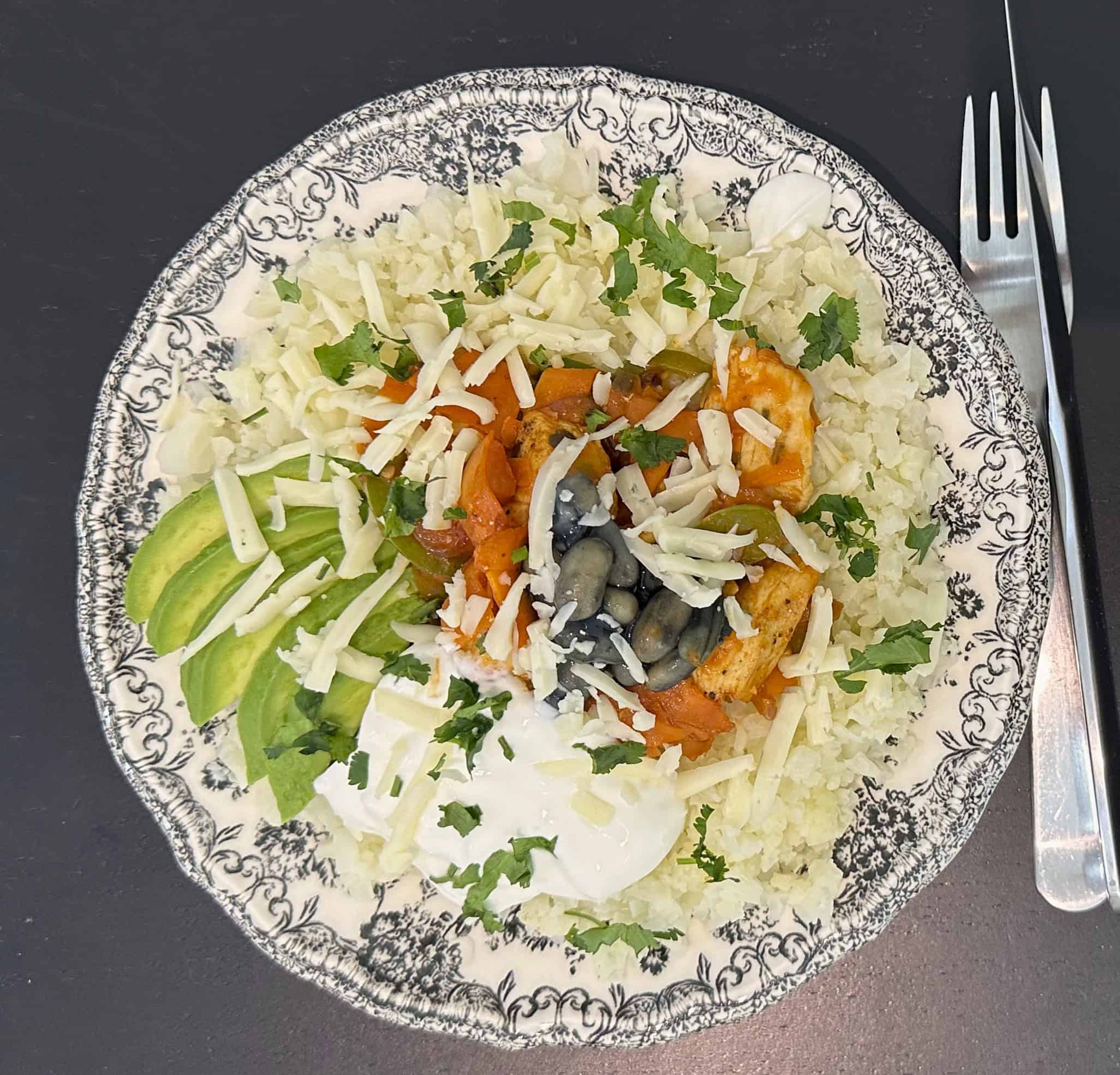 Finished Keto Chicken Enchilada bowl